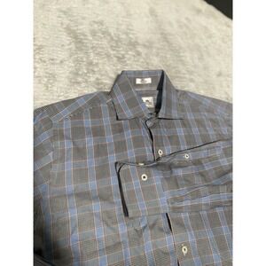 Peter Millar Mens Blue Plaid Windowpane Button Down Shirt Size Small Casual